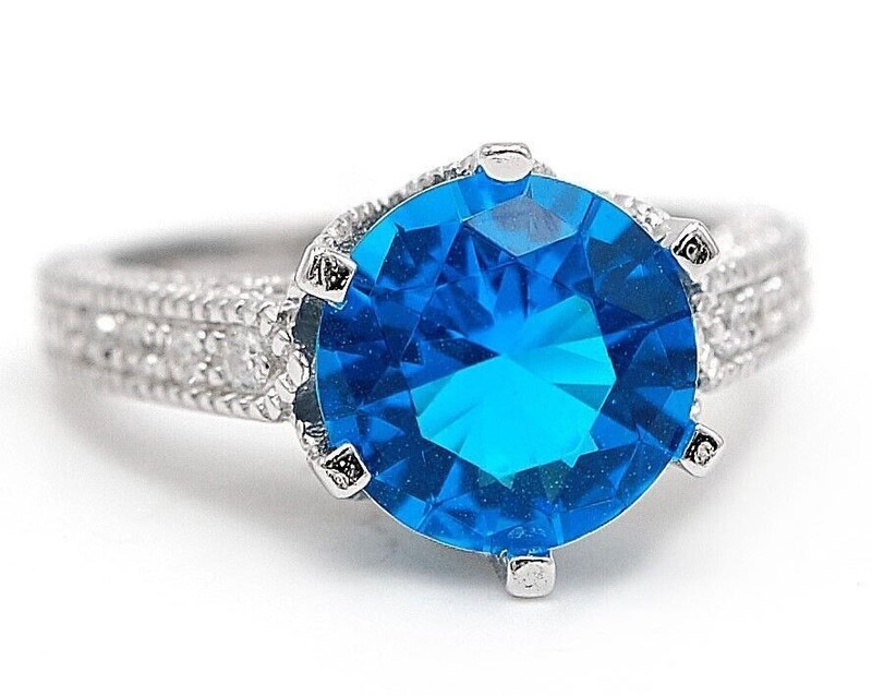 3CT Heat Treated Blue Topaz 925 Sterling Silver Ring Jewelry Sz 7 U3-6
