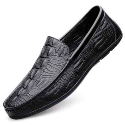 Men's Loafers Slip-on Simple Flat Driving Shoes Casual Genuine Leather Sneakers