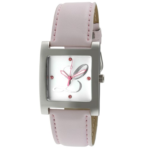 Women Silver Tone Square Wrist Watch w/ Pink Leather Strap & Initials Dial - Picture 14 of 20