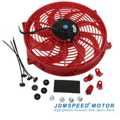 14'' inch Universal Slim Fan Push Pull Electric Radiator Cooling 12V Red Kit