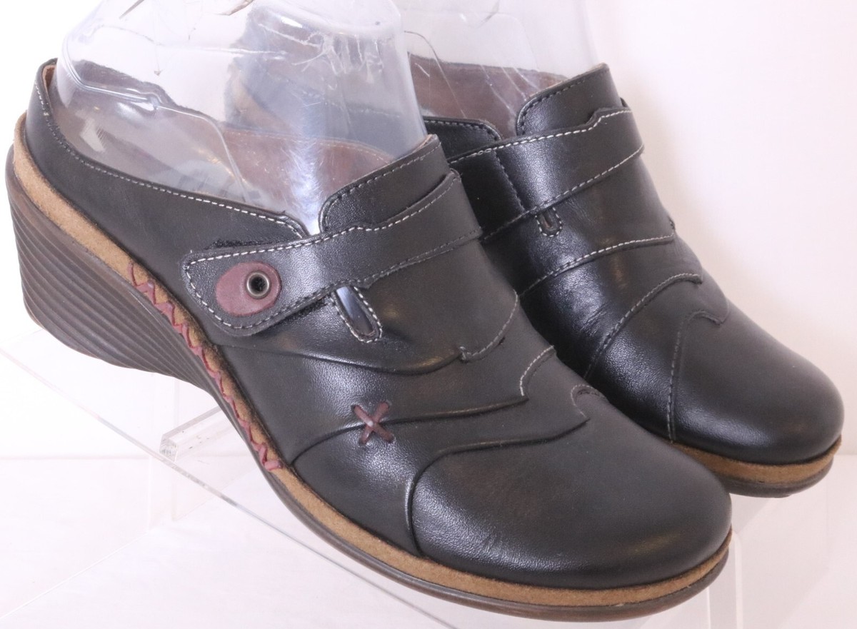 Romika 82002 Leather Brown Strap Slip-On Wedge Mule Shoes Women's
