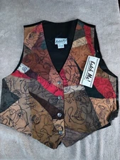 Katch Me Retro Multicolor Rodeo Polyester &  Leather Vest w/ tags Sz. Small