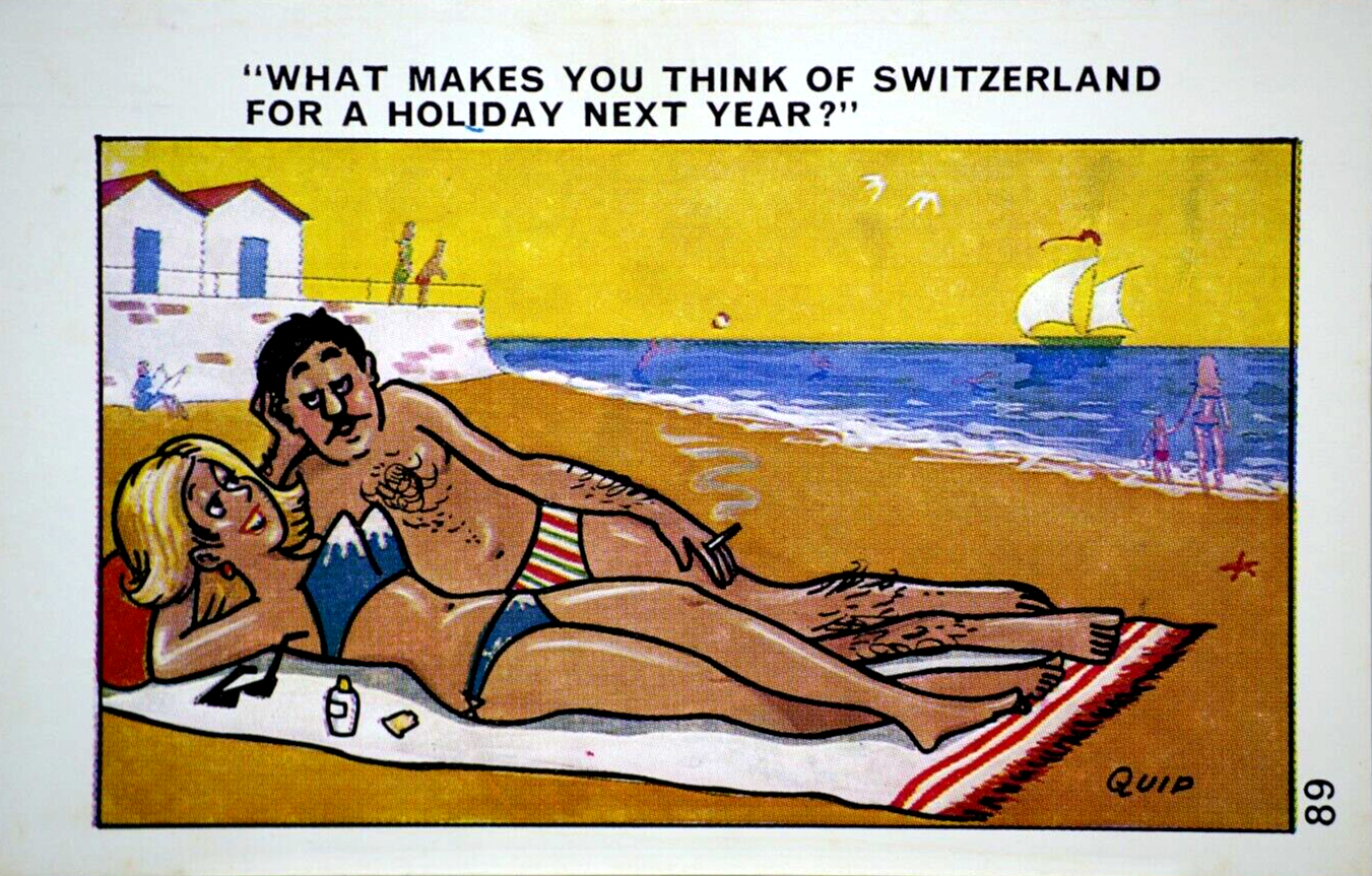 Postcard Seaside Comic Saucy Risqué Beach Bikini Bathing Boxes Quip Sapphire 89