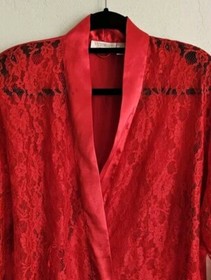 Vtg Victorias Secret Red Lace Robe Satin Kimono One Size Sexy Retro Gold Label