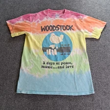 2016 Woodstock T Shirt Mens Medium Tie Dye Multicolor Liquid Blue Festival Music
