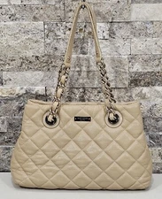Kate Spade Purse Quilted Leather Chain Straps Gold Coast Maryanne Satchel Beige