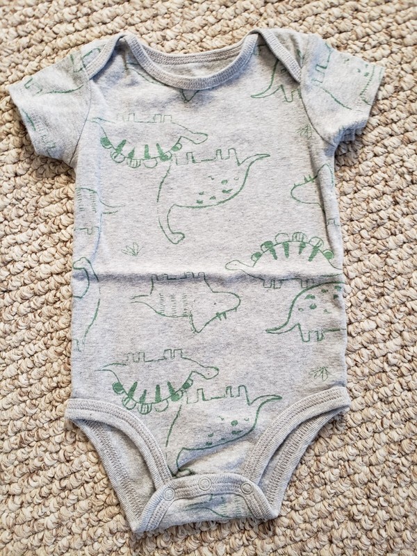 Just One You By Carter's Gray Dinosaur Print Bodysuit Size 9 M 6-9 M