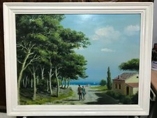 Peinture huile sur panneau tableau bord de mer signé Séon dans le gout de Hopper