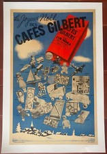 GILBERT Moka Abgezogenes Stoffbild &bdquo;Les Joyeux No&euml;l Des Cafes&ldquo; 37x58cm 40&rsquo;s