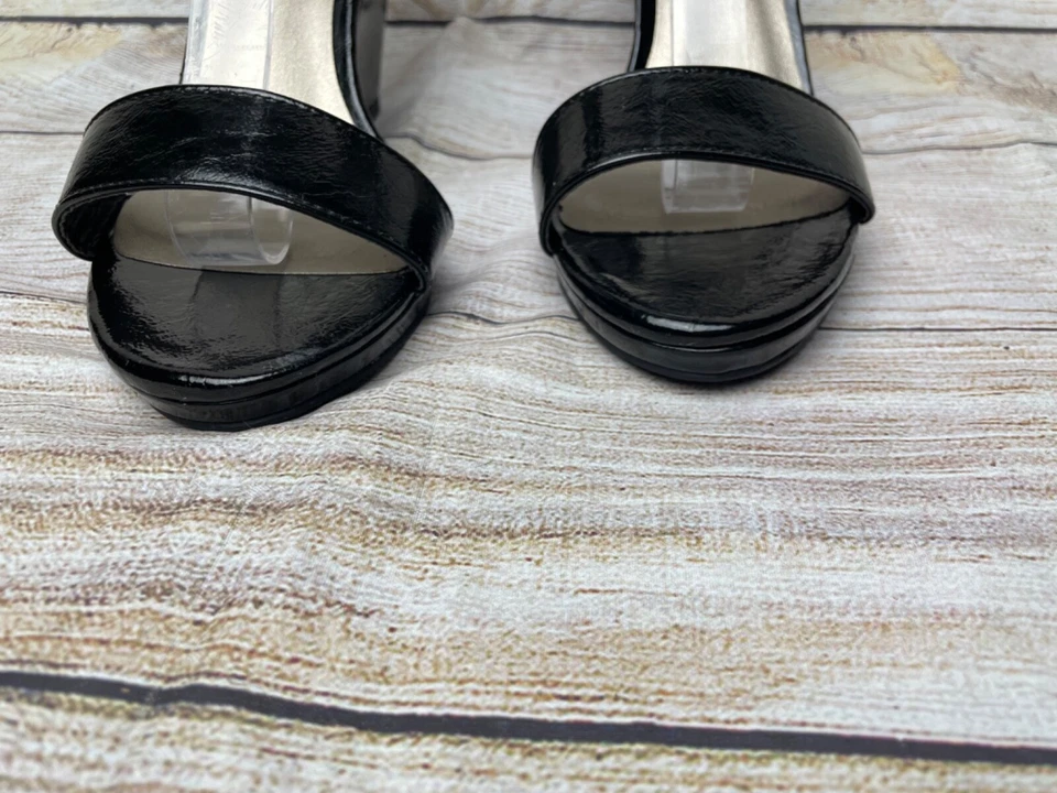 Michael Antonio 女式 10 码踝带黑色漆皮楔形凉鞋 — 第 3/4 张图片