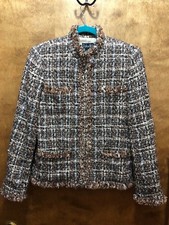  Rafaella Women's Jacket Tweed Plaid Lined Button Coat Blazer Brown Size 8