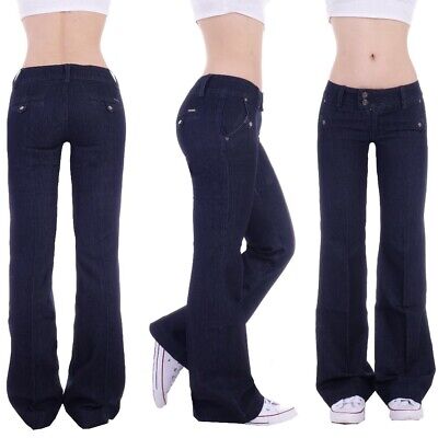 Damen Marlene Schlaghose Schlag Bootcut Huftjeans Weites Bein Denim Jeans S18 Ebay