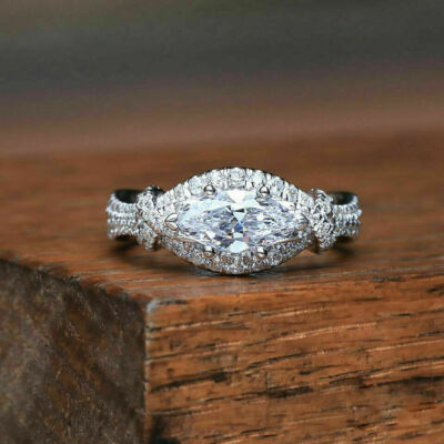 3.0 Ct Marquise Cut Diamond Simulated Horse Eye Promise Ring 925 Sterling Silver