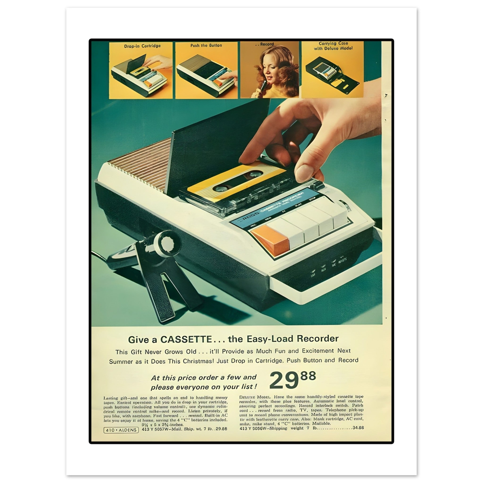 Cassette Tape Player Seventies Era Retro Advertisement Art Print Poster