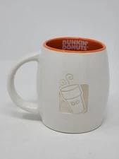 Dunkin Donuts 14 oz. Coffee Mug 3D embossed heavy ceramic white / orange 2012