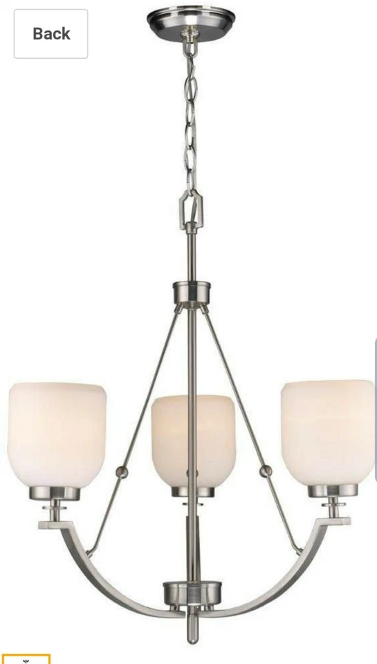 Lámpara de araña de níquel cepillado de 3 luces World Imports con pantalla de vidrio esmerilado blanco Foto 2 de 4