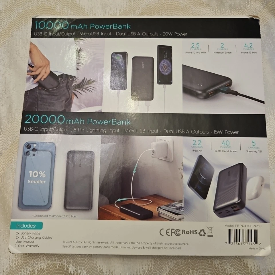 NUEVO Banco de alimentación portátil Aukey paquete de 2 PB-N74 20000 mAh PLUS PB-N73S 10000 mAh Foto 2 de 4