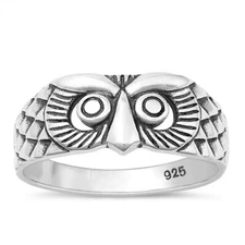 925 Sterling Silver Owl Ring Nature Fashion Band 8.2mm Size 5-11