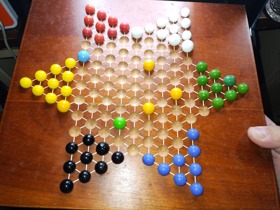 Vintage Chinese  Checkers Game Board + Marbles Note Some Marbles Missing Sew Pic - Image 2 of 4