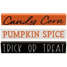CWI Halloween Decor - Trick Treat Candy Corn Pumpkin Mini Stick Signs 3pc