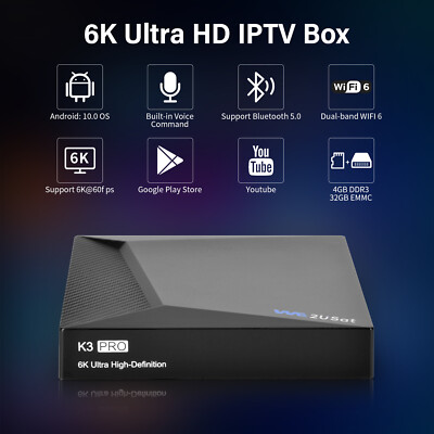 6K Super Clear Android Smart TV Box Bluetooth Remote Free TV Receiver WiFi 6 New