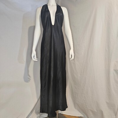 Victoria's Secret Large Satin Long Maxi Halter Dress Gown Black Backless  Plunge | eBay