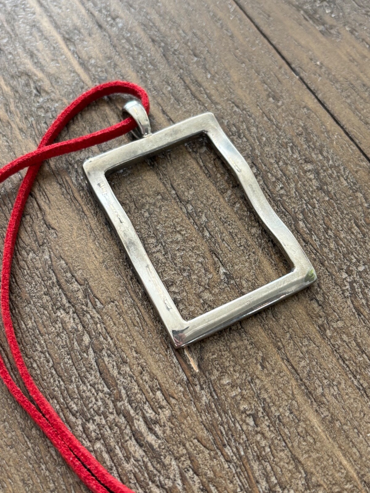 Vintage Silver Tone Rectangular Wavy Pendant Larg… - image 1