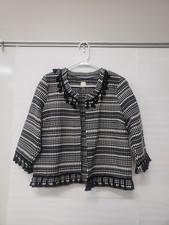 Nwt A Moon Size L Black & White Checked Unlined Blazer With Tassle Trim