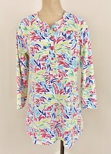 LULU B Sz Small White Multi Abstract 3/4 Sleeve Stretch UPF 50 Button Dress