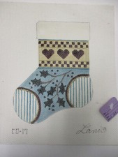 Lani Handpainted Needlepoint Canvas Holly  Hearts Mini Stocking