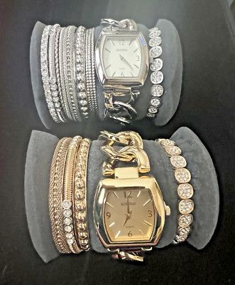 2 RJ Graziano MIB Never Used Gold & Silver Tone Crystal Watch & Bracelet Set