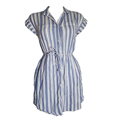 japna blue dress JAPNA Blue White Striped 100% Cotton Button Front Dress Womens Size S Small