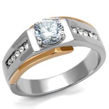 Mens solitaire ring pinky signet cz rose gold stainless steel 2 carat new 2218