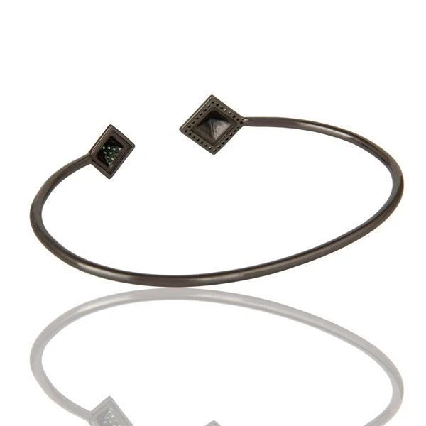 Brazalete brazalete Tsavorita natural de plata de ley 925 negro rodio joyería Foto 3 de 3