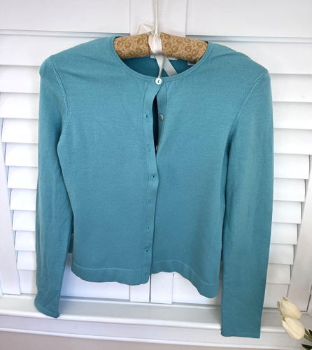 Barneys New York Silk Blend Twinset Cardigan Sweater Pale Aqua Blue Size XS