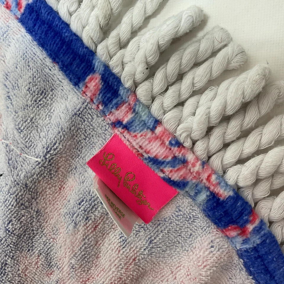 Lilly Pulitzer Beach Towel Borealis Blue Swim on Over Coral Red White Velour - Image 4 of 4