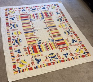 Vtg Mexican Fiesta Theme Tablecloth 62”x 51” Vivid Graphics, Nice Design & Cond