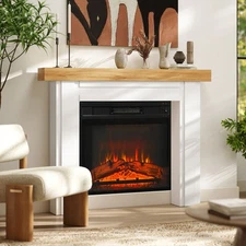Modern Fireplace Mantel, Fireplace Surround with Leg, Natural Wood