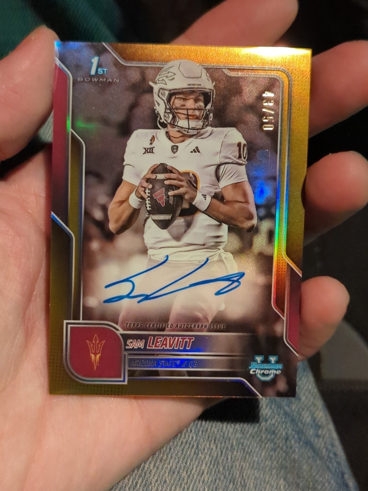 2025 Bowman Chrome U Sam Leavitt - 1st Bowman - True Gold Auto /50