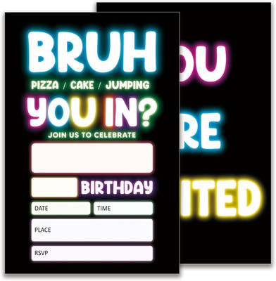 Glow Bruh Birthday Party Invitations, Neon Party Birthday Invitations for Boys G