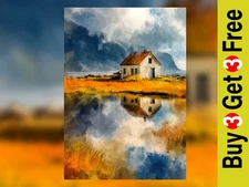 Rustic Nordic Cottage 5"x7" Print on Matte Paper | Oil Landscape Artwork
