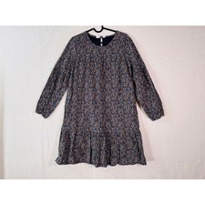 Gap Kids Girls XXL Floral Corduroy Tiered Long Sleeve Dress Navy Orange Blue
