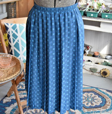 Vintage Leslie Fay Pleated Maxi Skirt Teal Floral Elastic Waist Flowy Size 10