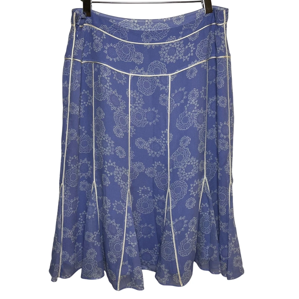 INC 100% 真丝花卉中裙紫色 Periwinkle 尺寸 8 Y2K 小号童话小屋 — 第 2/4 张图片