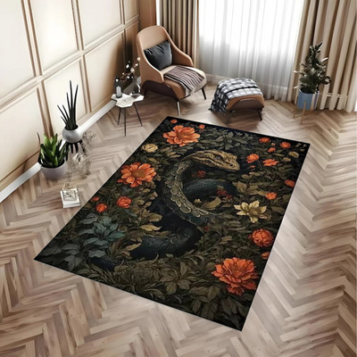 Enchanted Viper Garden Carpet - Dark Botanical Reptile Fantasy Decor