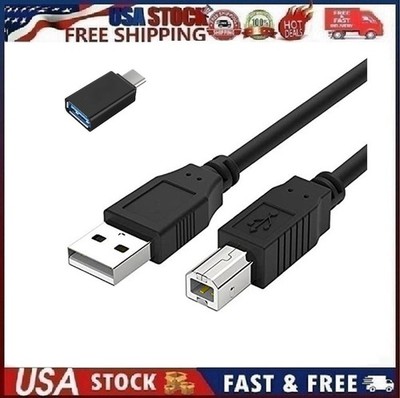 USB 2.0 Printer Cable A Male to B Male Cord W/USB C Adapter for HP Cannon Epson