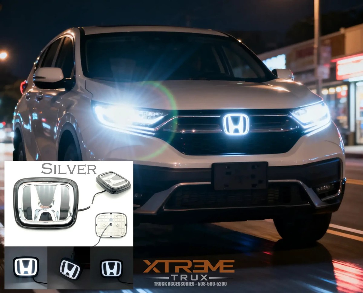 Silver Dynamic LED Front Grille Emblem White Illuminated For Honda