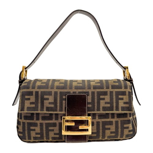 FENDI Baguette Brown Zucca Canvas Shoulder Bag