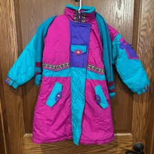 Kids Vintage Ski Jacket Snowboard Coat Retro 80s 90s Colorful Size 6