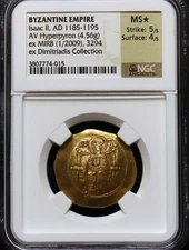 Byzantine Empire Isaac II AD 1185-1195 AV Hyperpyron MS Star